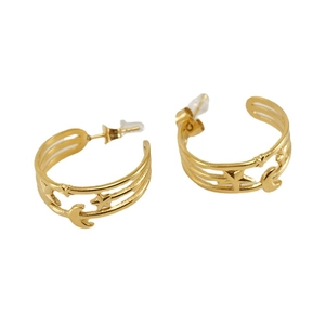 18K gold-plated stainless steel C-shaped earrings with hollow star and moon patterns