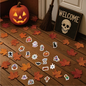 Autocollants Halloween en vinyle avec motifs citrouille et fantôme sur décor d'automne