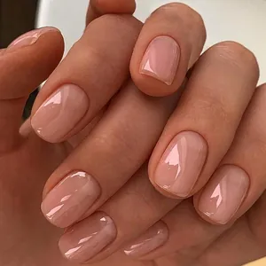 Unghie Finte Corte Quadrate Arrotondate Press On Nude Rosa Tinta Unita Jelly Lucide Unghie Artificiali Portatili Per Donne