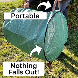 300L garden waste bag with lid, green mesh fabric with red handles for leaf collection