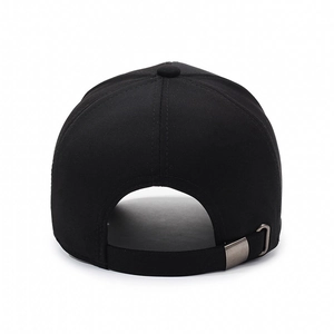 Classic black cotton baseball cap for men with adjustable metal buckle back view