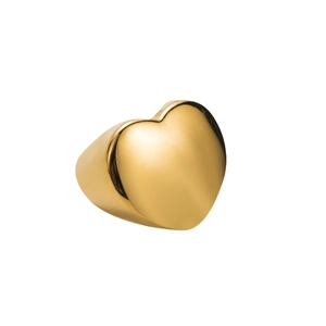 Polished 18K gold-plated stainless steel chunky heart ring with a wide geometric design
