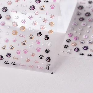 3D jelly cat paw nail art stickers with cute embossed paw prints and star patterns