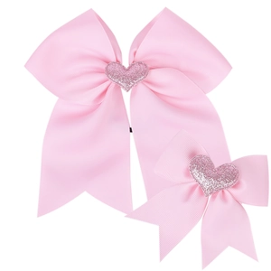 Handmade Grosgrain Ribbon Hair Bows With Glitter Heart Decoration Duckbill Clips For Kids Girls Valentine Day Style