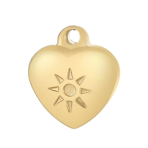 Golden heart-shaped titanium steel pendant with engraved sunburst and star pattern