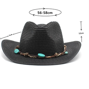 Guide des tailles détaillé du chapeau de cowboy en paille noir avec décor de coquillage