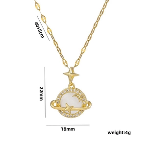 Titanium steel planet necklace with white cat eye stone and micro-inlaid gold plating