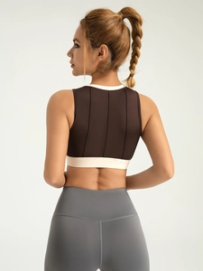 Vertical striped patchwork yoga bra with back pleat detail and high waist leggings