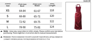 Size chart for French lace slip dress with bust, waist, and length measurements in CM