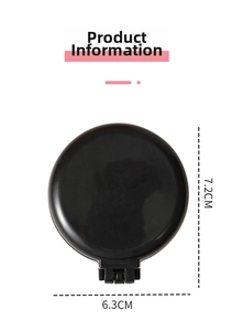 Detailed view of black folding hairbrush mirror with dimensions 7.2cm by 6.3cm