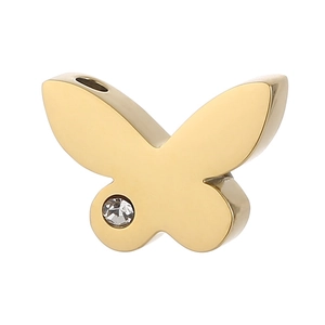 Elegant gold butterfly pendant in stainless steel with a small sparkling crystal accent
