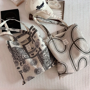 Retro Literary Tote Bag Cotton Linen Canvas Animal Pattern Paisley Geometric Print Minimalist Shoulder Handbag For Women