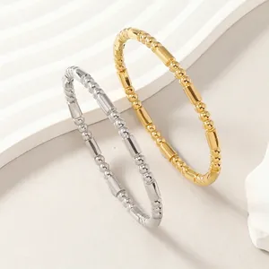 Minimalist Stainless Steel Bamboo Knot Round Bead Bangle For Women Elegant Fashion Gold Silver Plated Bangle Jewelry Gift