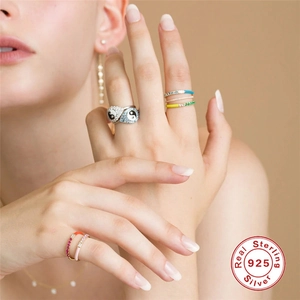 S925 sterling silver colorful enamel rings set with Tai Chi pattern and sparkling zircons