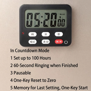 Magnetic digital kitchen timer with large LCD display and 5 minute 20 second countdown