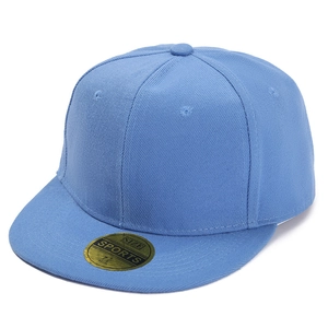Close-up of light blue camouflage flat brim cap with golden size sticker 7 1/4