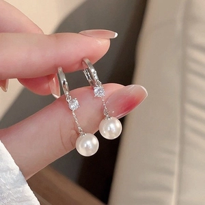 Artificial Pearl Drop Earrings French Retro Cubic Zirconia Inlaid Elegant Vintage Luxury Dangle Earrings Women