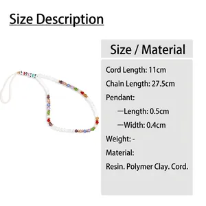 Bijou de téléphone perles arc-en-ciel avec lettres LOVE en acrylique, longueur 27,5cm