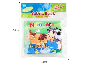 Detail of baby soft cloth book in OPP bag with colorful animal farm illustrations