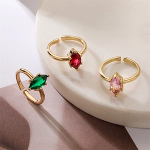 Heart Marquise Gemstone Open Ring Copper Micro Pave Adjustable Fashion Jewelry For Women