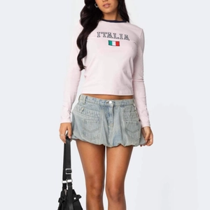 Damen Retro Denim Ballonrock Hohe Taille Gewaschener Minirock Mit Dimensionalen Taschen Streetwear Y2K Ästhetik Hellblau