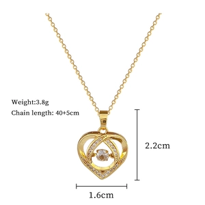 Detailed size and weight specs for the golden titanium heart necklace with crystals