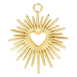 18k gold plated stainless steel sunburst heart pendant for DIY jewelry making