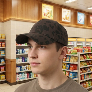 Men wearing trendy brown leopard print cotton baseball cap for outdoor sun protection