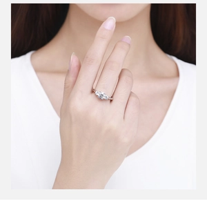 Elegant three-stone S925 silver ring featuring a large round zircon on model's hand