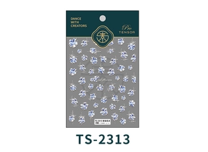 Detail of 5D blue marble floral nail stickers with embossed texture and fine petals