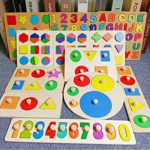 Wooden Montessori geometric shapes and alphabet puzzle boards for early learning development