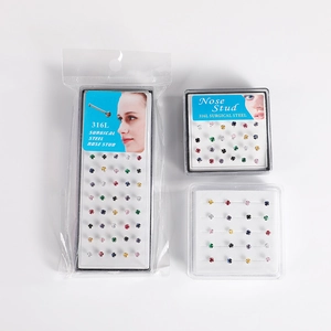 316L surgical steel nose stud sets with round colorful zirconia in various packagings