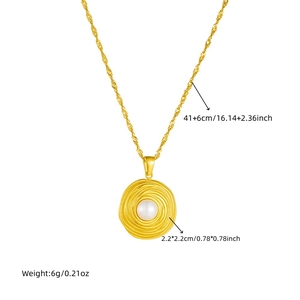 French vintage 18K gold plated stainless steel necklace with pearl pendant and size details
