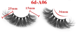 Detailed size chart for 6D Russian curl false eyelashes showing 15mm to 36mm dimensions
