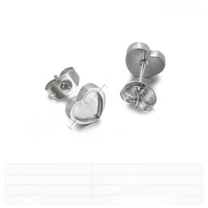 Detailed view of 8mm heart-shaped 316L stainless steel stud earrings with size specs