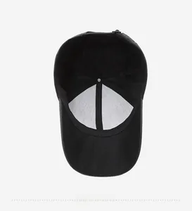Detailed interior view of men's black cotton baseball cap showing lining and sweatband