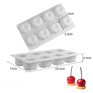Detailed view of 8-cavity white silicone cherry mold with specific size measurements