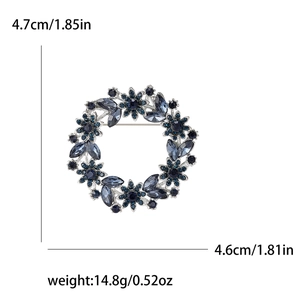 Blue rhinestone floral wreath brooch in vintage style for suit jackets and dresses