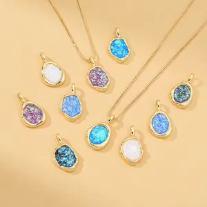 Unregelmäßiger Geometrischer Anhänger Kupfer 18K Vergoldet Eingelegter Synthetischer Opal Für DIY Schmuckherstellung Mode Accessoire