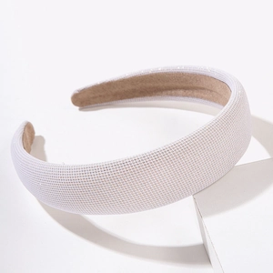 Elegant white wide sponge headband with vintage grid texture for stylish hair styling