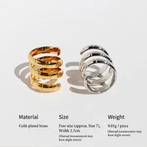 Gold and silver spiral bamboo textured multilayer wide band rings made of brass
