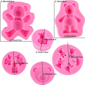Set da 6 stampi in silicone rosa a forma di orsetto per decorazioni torte e cioccolato