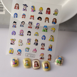 5D Embossed Nail Art Stickers Cartoon Oil Painting Famous Portraits Relief Self Adhesive Manicure Decals For Women