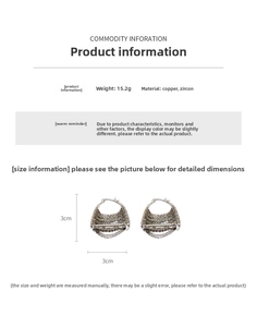 Size specifications for silver tiered tassel hoop earrings made of copper and zircon