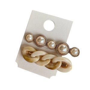 Elegant set of Korean pearl hair clips and cream marble chain resin hair accessories