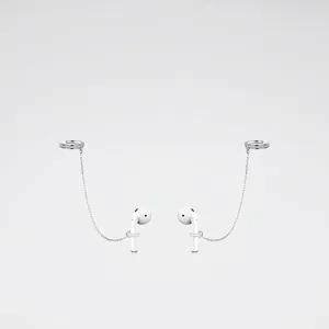 Boucles D'oreilles Ear Cuff Anti Perte En Argent Sterling 925 Chaîne Longue Zircon Support Écouteurs Sans Fil Femmes