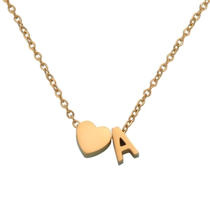 Golden heart and A-letter pendant necklace crafted in minimalist stainless steel