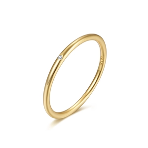 Minimalist S925 sterling silver thin gold ring with a sparkling zircon stone inlay