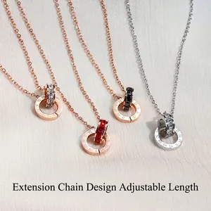 Interlocking Ring Necklace Titanium Steel Roman Numerals Rhinestone Inlaid Elegant Clavicle Chain Jewelry For Women