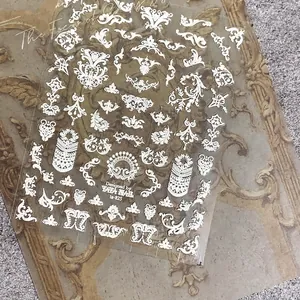 3D embossed white bohemian nail stickers ta-825 with baroque patterns on art book
